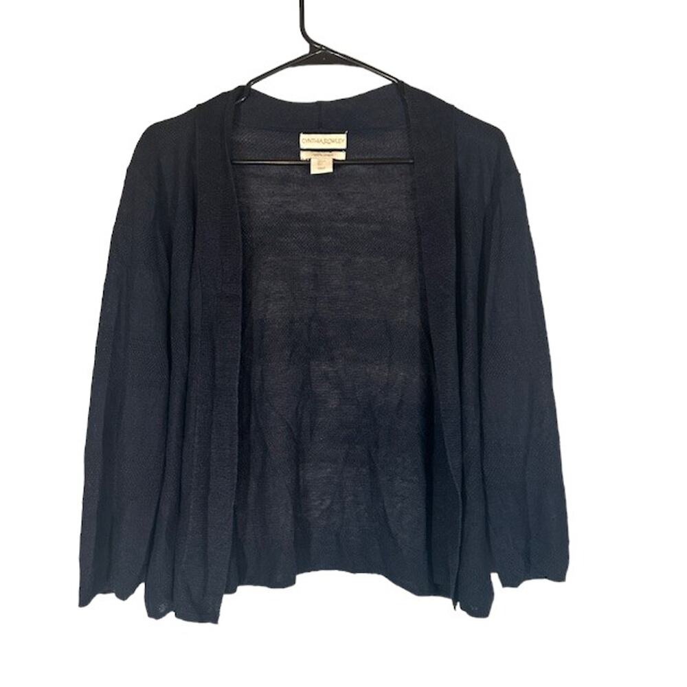 Cynthia Rowley Navy Blue Linen Long Sleeve Opened Front Knit Sweater Women Sz L